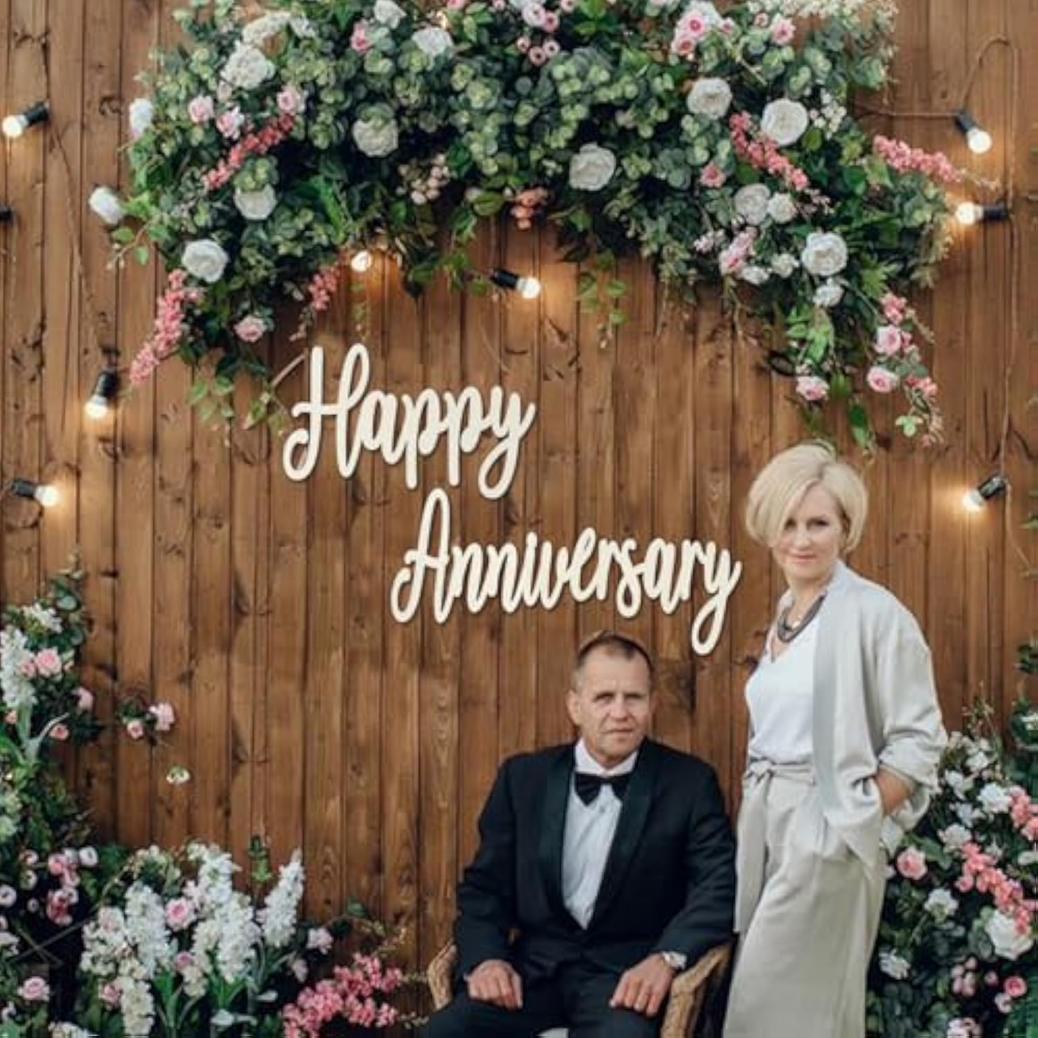 Happy Anniversary Banner Decorations- Wooden Happy Anniversary Sign For Party Decor Backdrop, Men Women 50Th Birthday Decoration, 20Th/25Th/50Th Wedding Anniversary Decoration