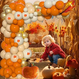 141 Pcs Fall Balloon Arch Kit with Orange Nude Gold Balloons and Maple Leaves Decor