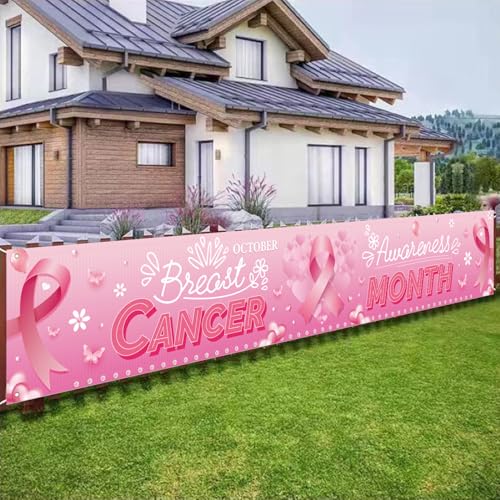 Breast Cancer Awareness Month Decorations, Breast Cancer Awareness Banner, Breast Cancer Awareness Decorations Outdoor Banner for Home or Office, 118 x 20 Inch