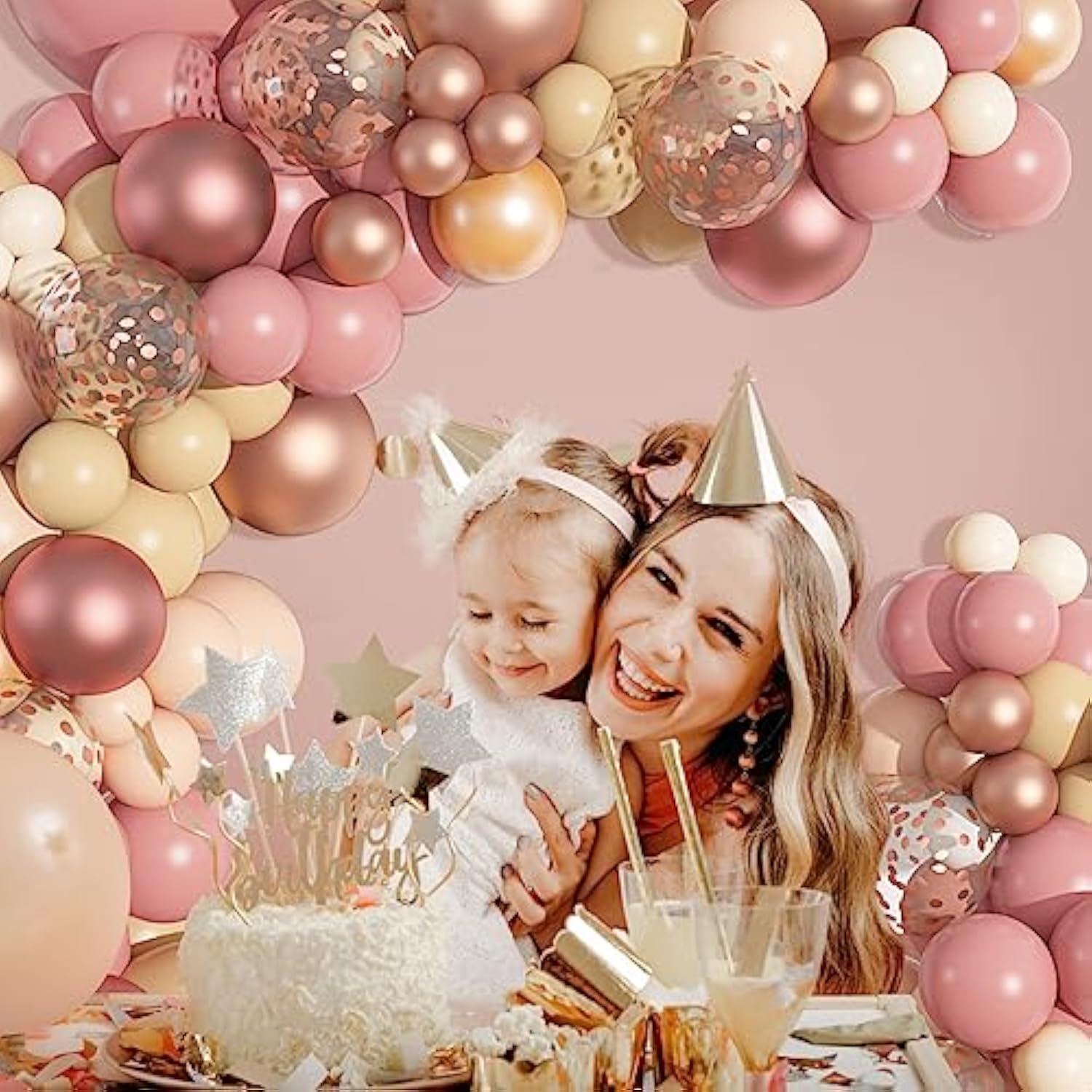 170Pcs Blush Dusty Rose Pink Balloons Garland Arch Kit, Boho Peach Ros