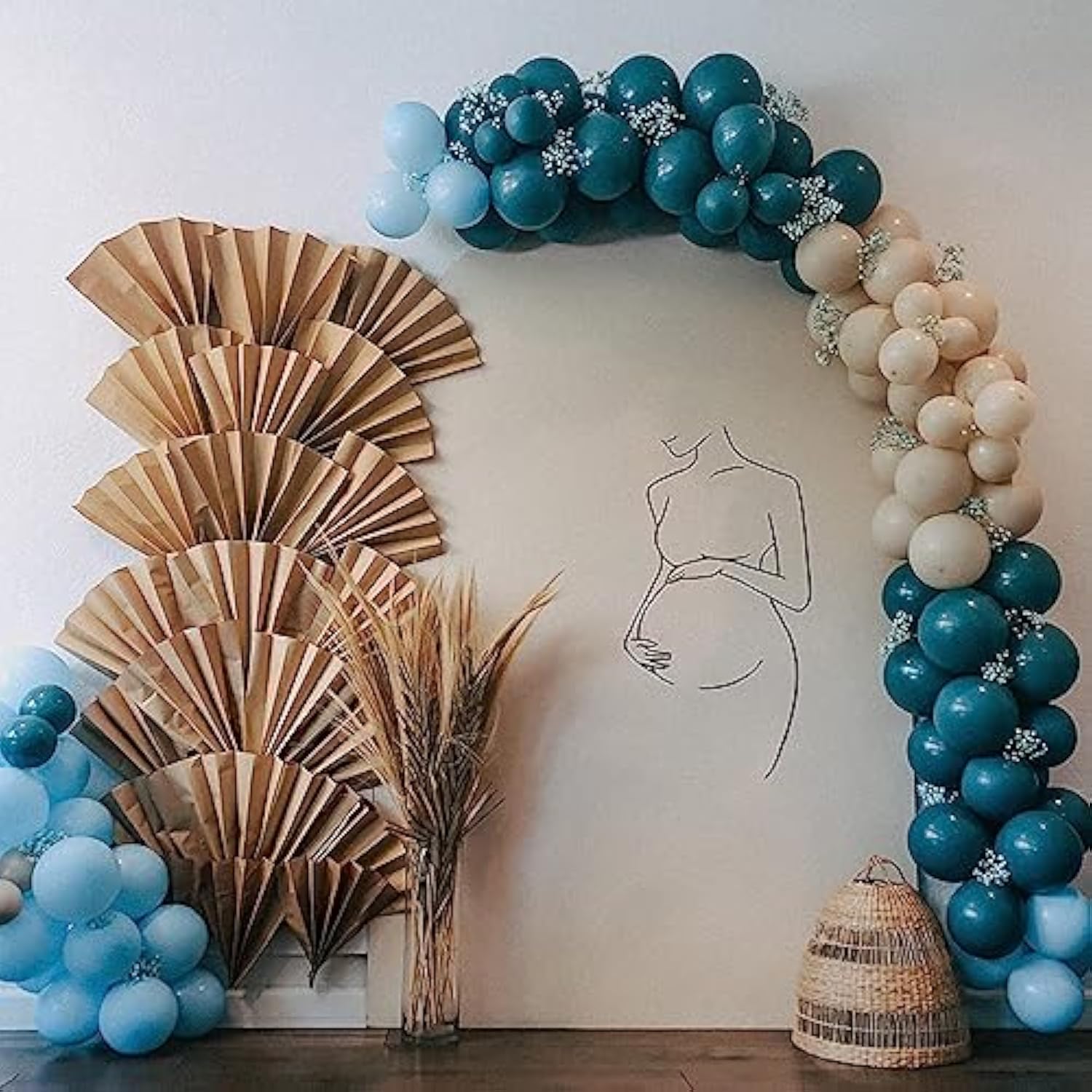 Dusty Blue Balloon Set, 60 Packs 12 Inches Metallic Chrome Gold Macaron Blue Ocean Blue White Sand Balloon Confetti Balloons For Boho Baby Shower Wedding Boy Birthday Graduation Decoration