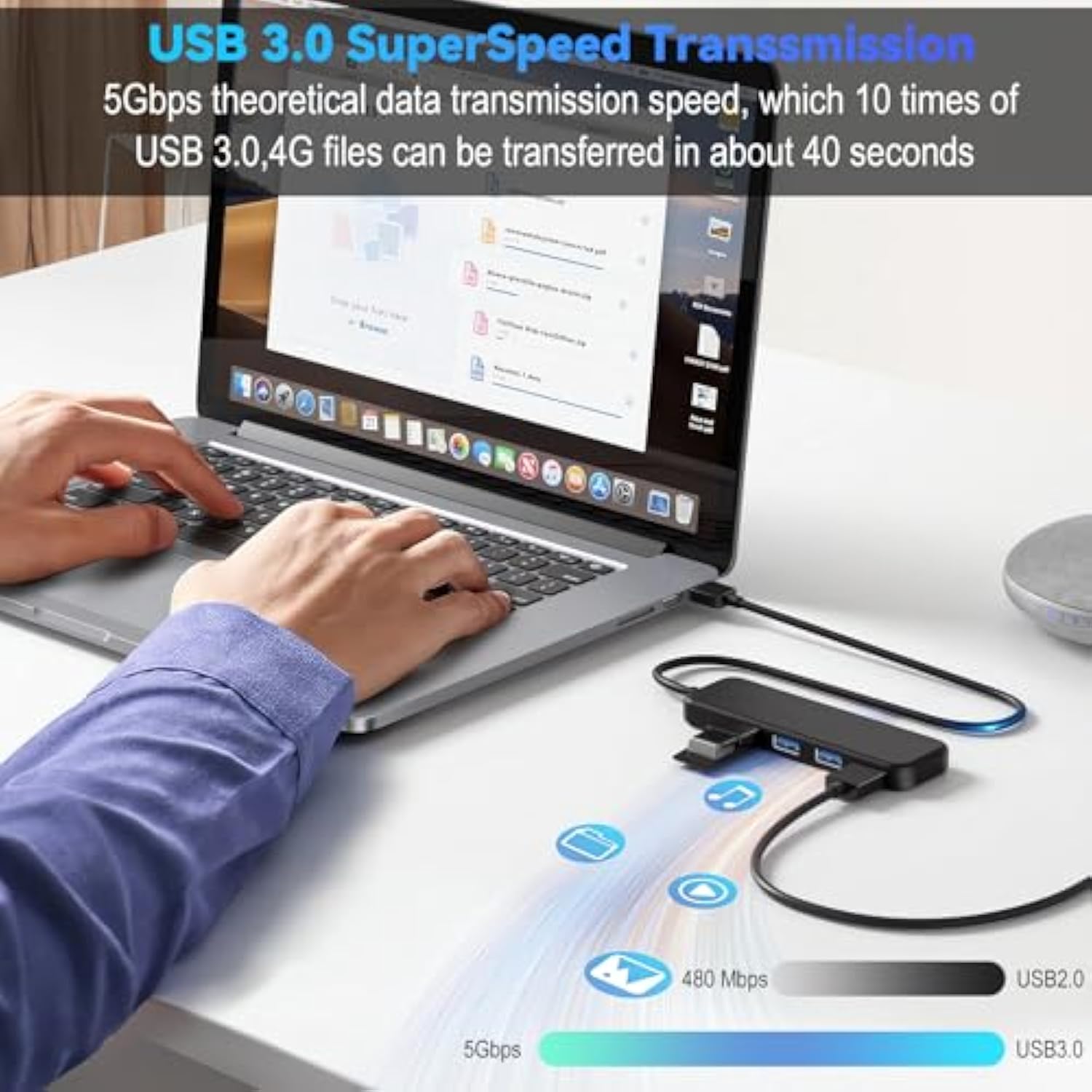 Usb 3.0 Hub, Usb Splitter,Usb 4-Port Adapter,Usb Extender For For Laptop, Pc,