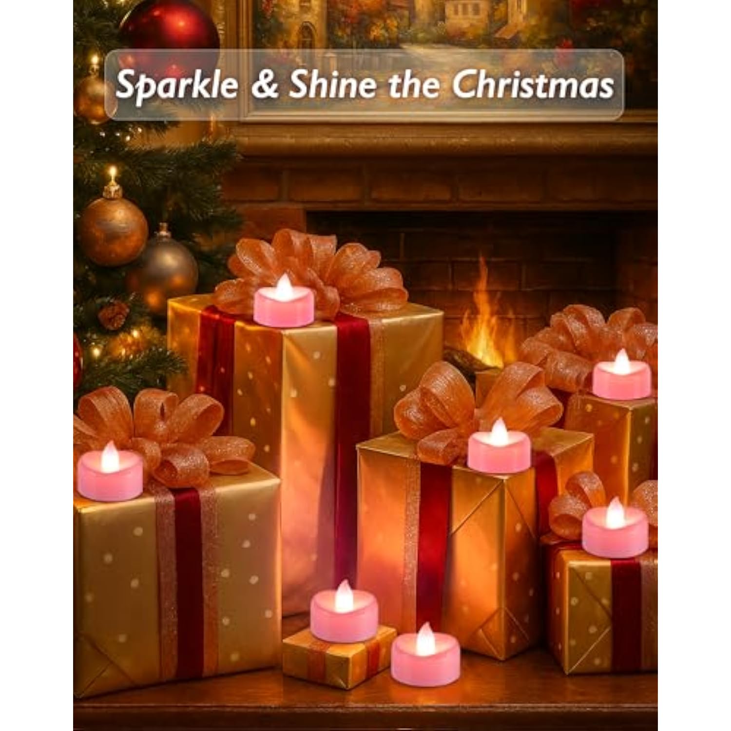 Pink Led Tea Lights Battery Operated, 200+Hour Flickering Votive Candles,Realistic Fake Flameless Tea Lights For Wedding Party Halloween Thanksgiving Christmas Decorations, 24 Pack