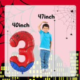 40 Inch Giant Spider Theme Number Foil Balloons - Large Number 3 Balloons For Kids' Birthday Anniversary Party Decorations Supplies (Numbers 0-9 Available)