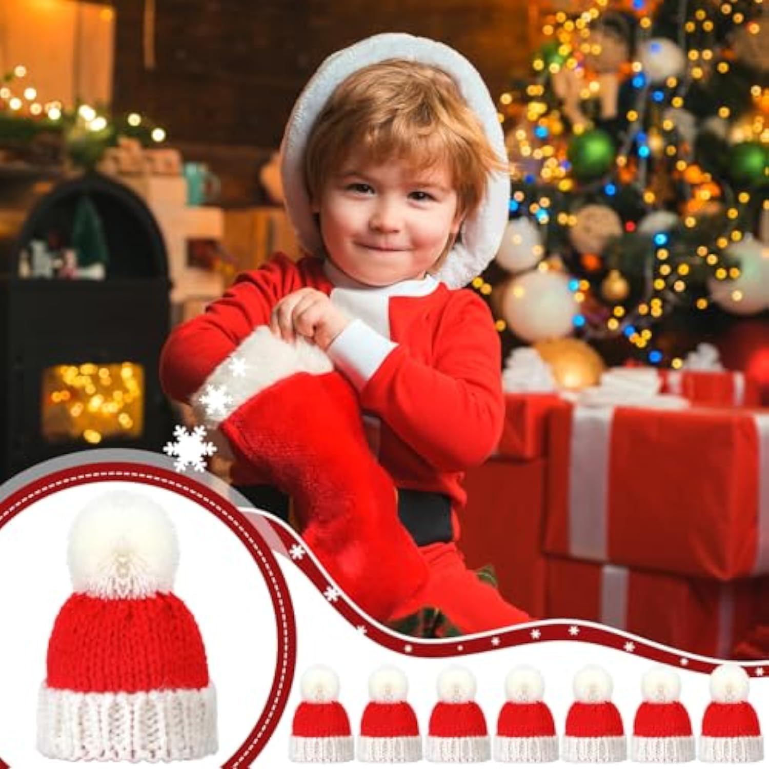 12 Pieces Mini Christmas Knit Hats Round Tiny Santa Hats With Pom Pom Knitting Doll Caps For Crafts Small Santa Caps Crafts Christmas Tree Ornaments For Diy Hair Accessories (Red)