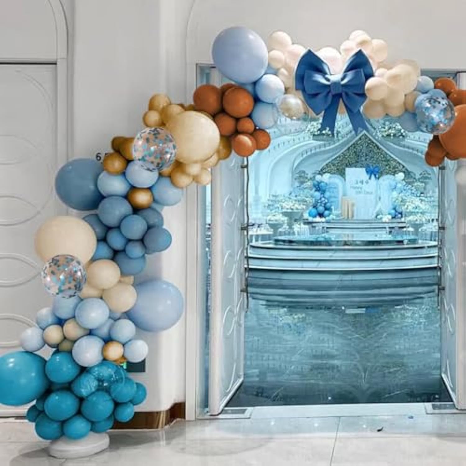 156 Pcs Boho Brown and Blue Balloon Garland Arch Kit Light Blue Caramel White Sand Balloons