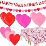 Valentine'S Day Party Supplies Set For 48 Guests - Romantic Heart-Shaped Disposable Plates & Napkins With Love-Themed Plastic Tablecloth & Banner - Valentines Day Party Decorations