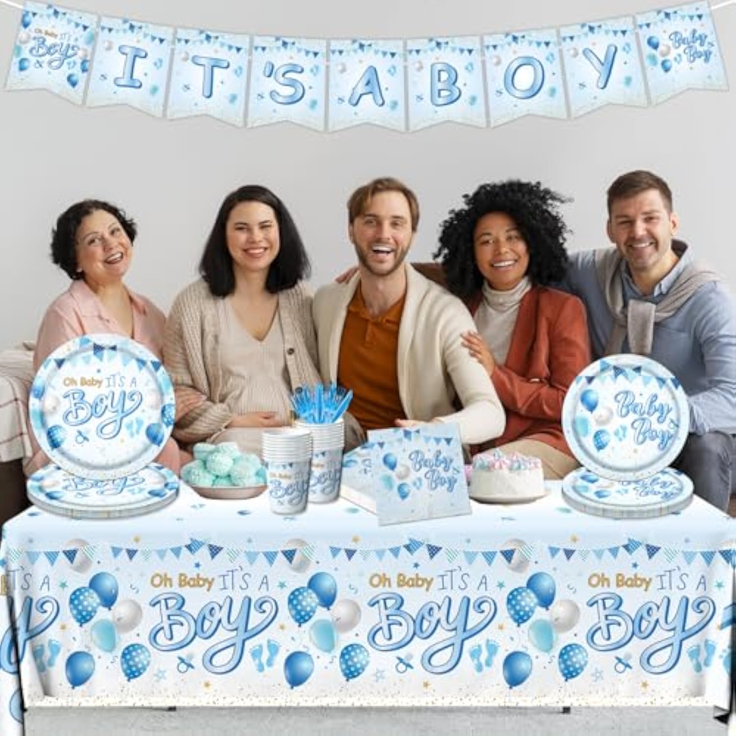 Blue Baby Shower Decorations For Boy, It'S A Boy Baby Shower Party Supplies With Baby Boy Plates Napkins Cups Banner Tablecloth For Baby Boy Gender Reveal Baby Shower Party Decor