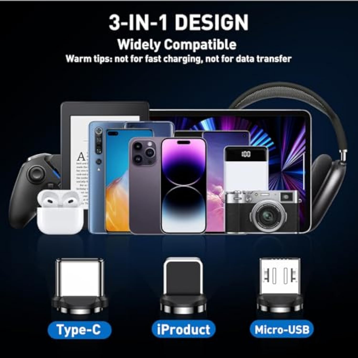Magnetic Charging Cable 5-Pack (1.6/3.3/3.3/6.6/6.6Ft), 540° Rotating Magnetic