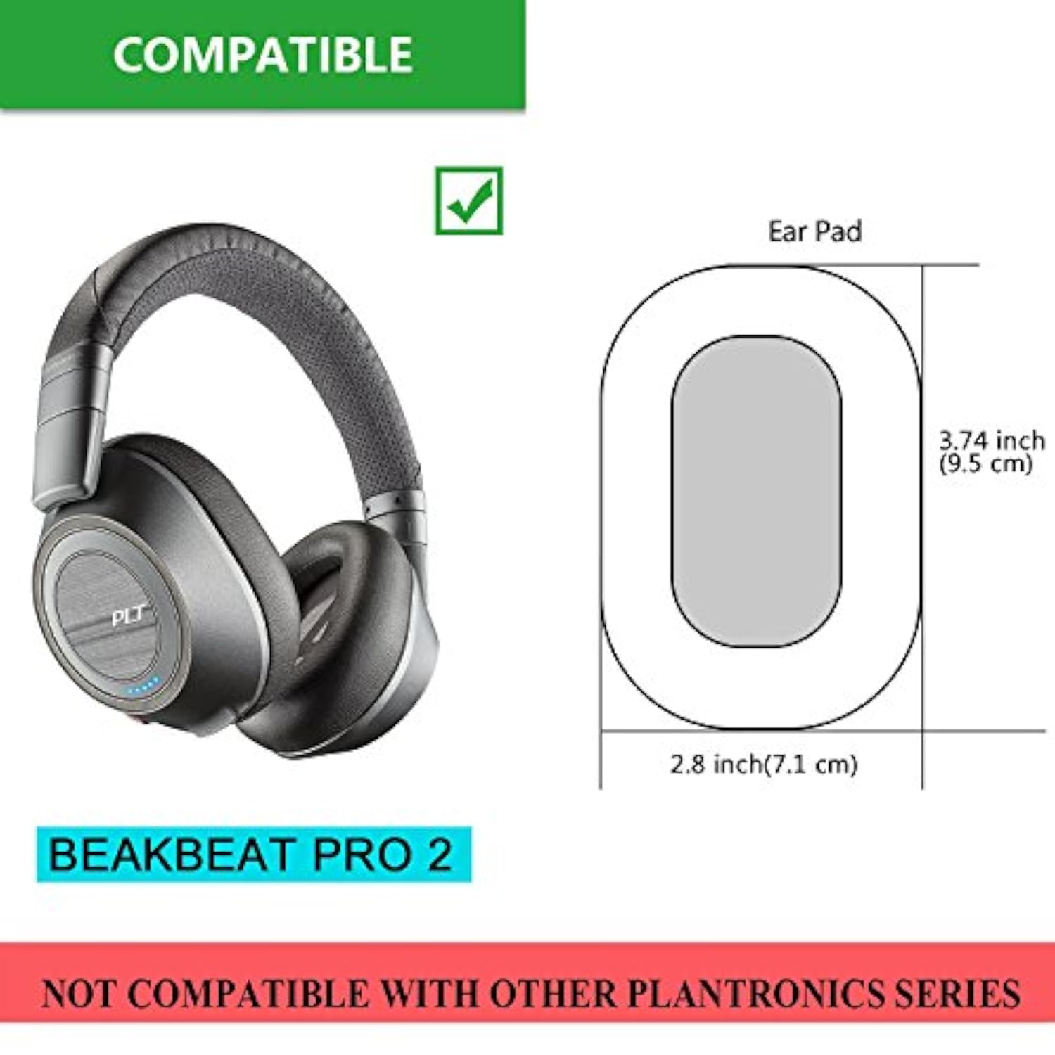 Backbeat Pro 2 Earpads, Replacement Protein Leather & Memory Foam Ear Cushion Pad Cover For Plantronics Backbeat Pro 2.0 Wireless Noise Cancelling Headphones (Gray)