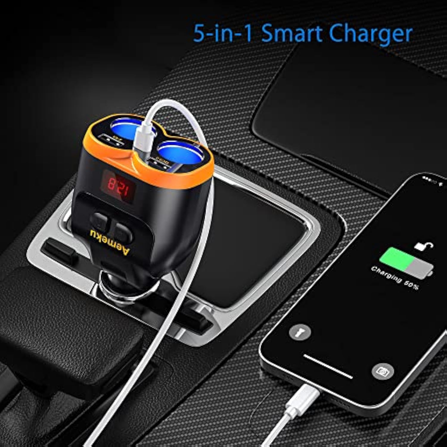 Pd20W Usb-C Qc3.0 Fast Charger Car Adapter 120W 2-Socket Cigarette Lighter Adapter 12/24V With Dual Usb-A Separate Switch Led Voltmeter Replaceable Fuse For Gps/Dash Cam/Phone/Ipad