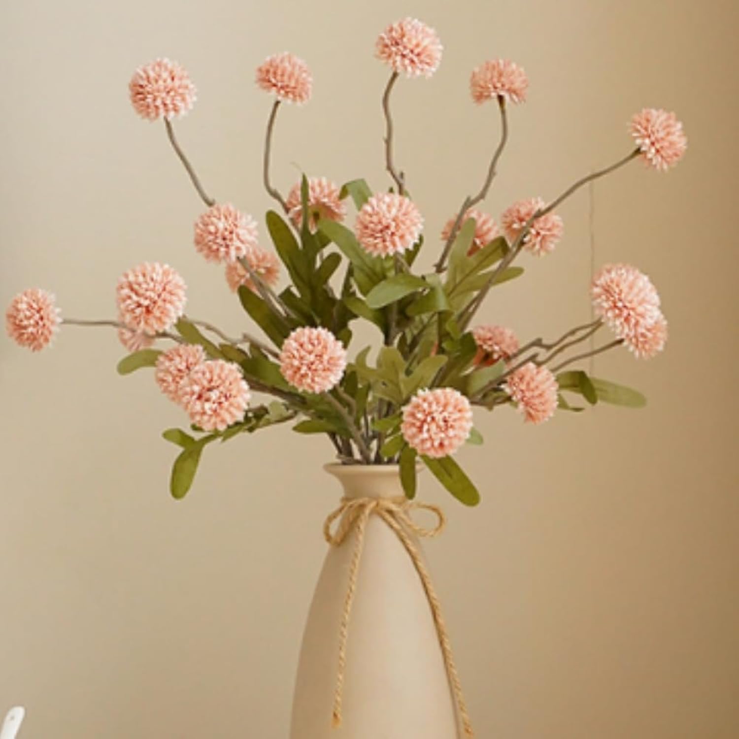 Pompon Mum Artificial Flower, 5Pcs Faux Silk Mini Chrysanth With Stems, Bsimulation Of 5 Autumn Ball Chrysanthemum Dandelion Fake Flowers Wedding Home Diy Decoration (Baking Powder)