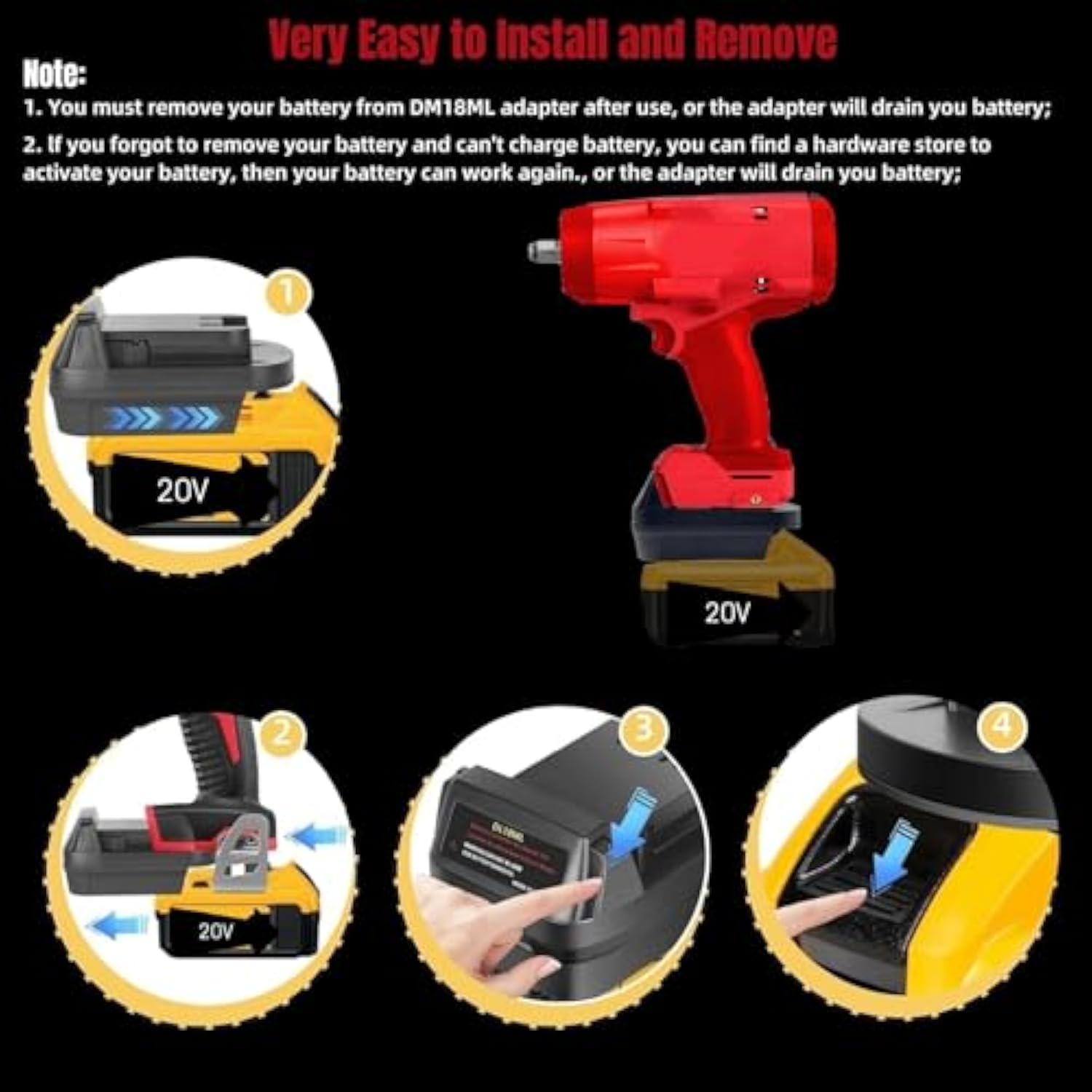 For Dewalt To For Milwaukee 18V Battery Adapter (For Dewalt 20V Battery To For M18 Tools)