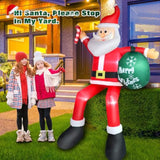 8 Ft Christmas Inflatable Santa Claus Outdoor Decorations, Blow Up Sitting Santa Claus With Gift Bag, Climbing Santa Car