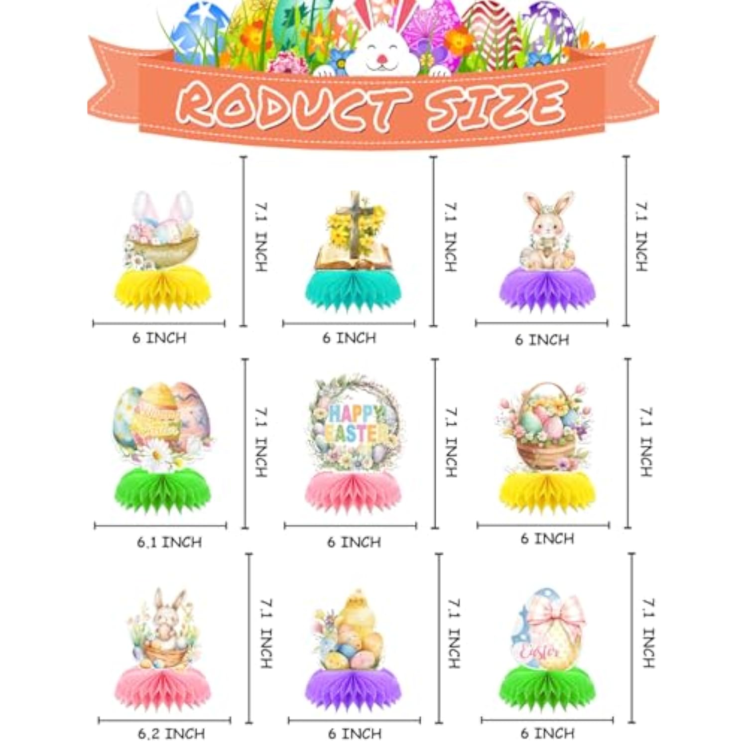 Easter Centerpieces For Tables Decorations, 9 Pcs Happy Easter Honeycomb Centerpieces, 3D Easter Bunny Egg Table Decoration For Easter Party Supplies, Spring Holiday Photo Prop