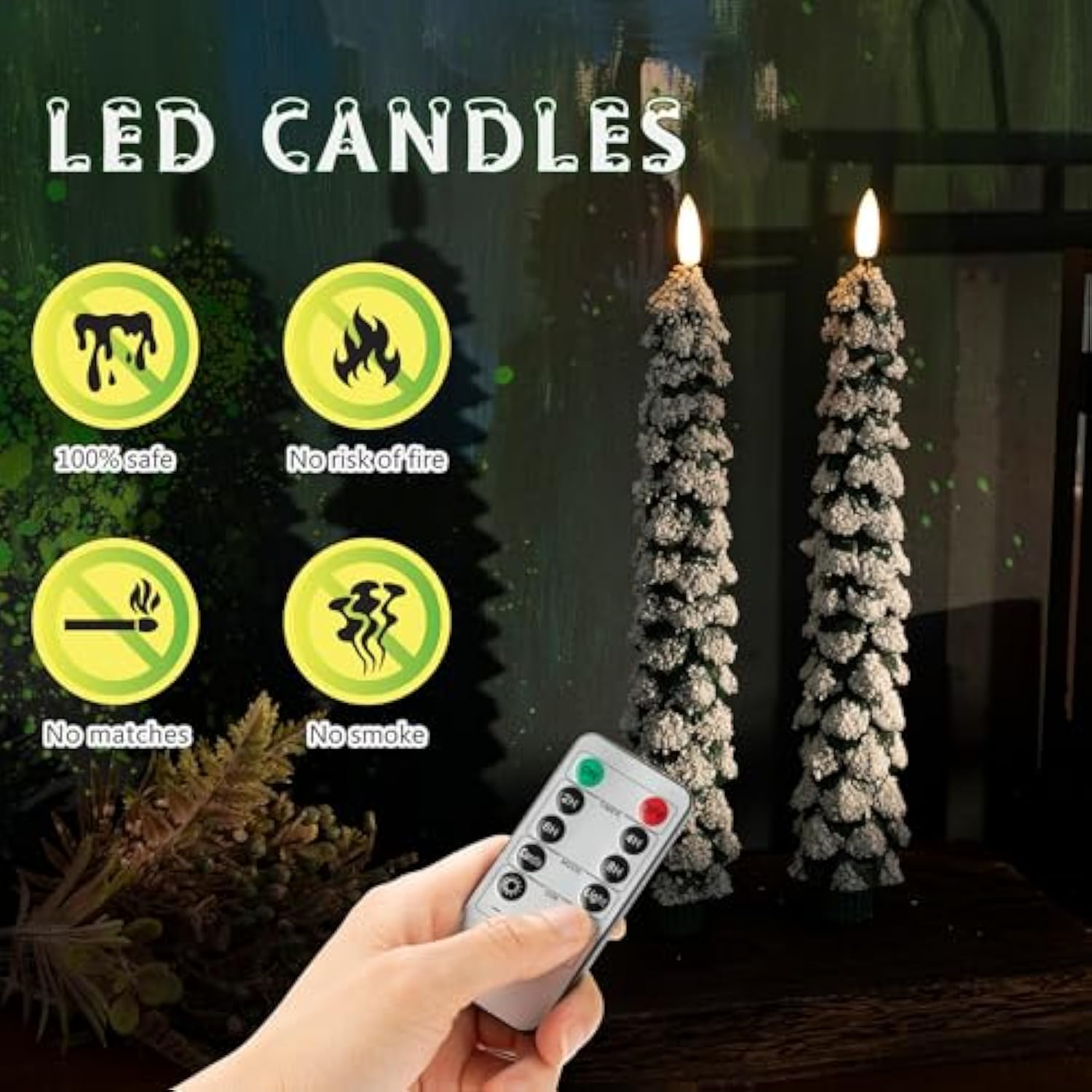 Christmas Tree Candles With 3D Wick, 11.4" Green Real Wax Flameless Taper With Remote, Flickering Led Xmas Candlesticks Battery Operated For Home, Party Decor, 2 Pack