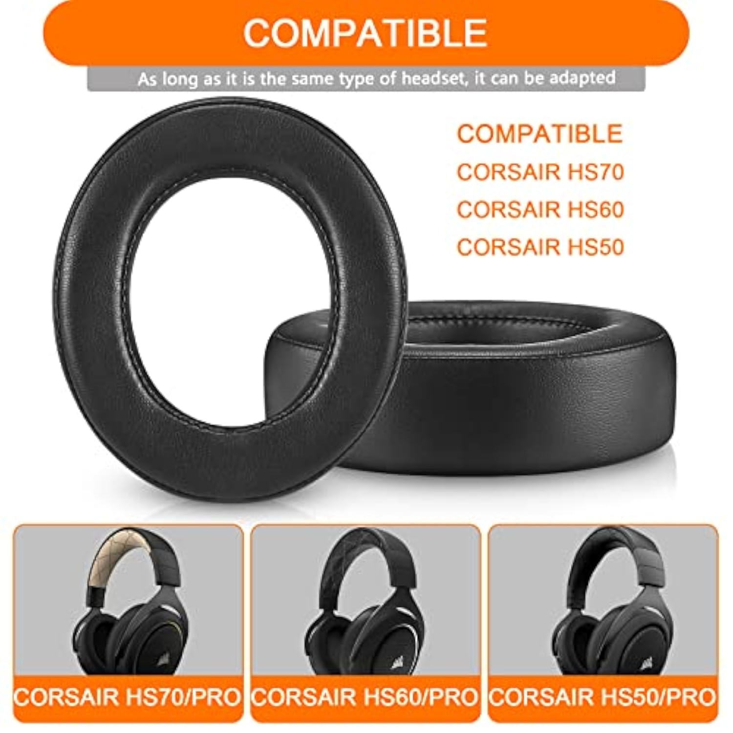Hs60 Earpads, Gvoears Replacement Ear Pads Cushion For Corsair Hs70/Pro Hs60/Pro Hs50/Pro, Durable Leather Gaming Headset Noise Isolation Earpads (Black)