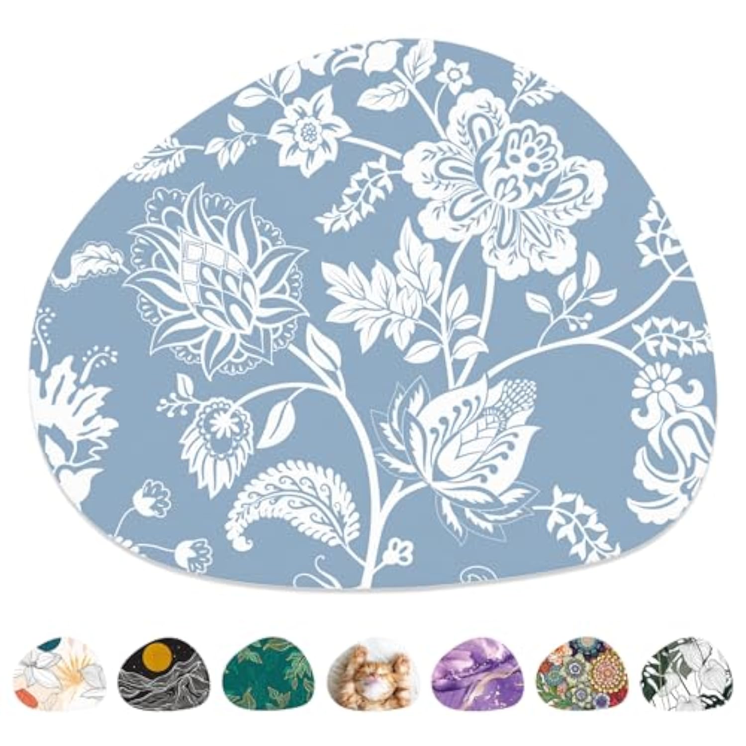 Mouse Pad, Premium-Textured Oval Computer Pad, 8.7" X 7.1" Thick 3 Mm Anti-Slip Waterproof Rubber Cute Mouse Mat For Office, Home, Gaming, Laptop, Pc, Blue Flower