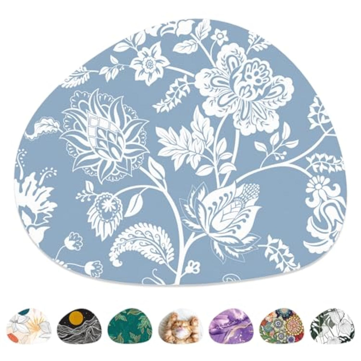 Mouse Pad, Premium-Textured Oval Computer Pad, 8.7" X 7.1" Thick 3 Mm Anti-Slip Waterproof Rubber Cute Mouse Mat For Office, Home, Gaming, Laptop, Pc, Blue Flower