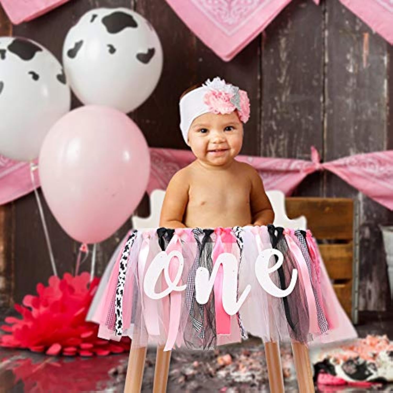 Cow High Chair Banner - High Chair Banner First Birthday, Farm Highchair Banner, One High Chair Banner For Girl, Holy Cow Im One Party Decorations, Cow Print 1St Birthday Banner