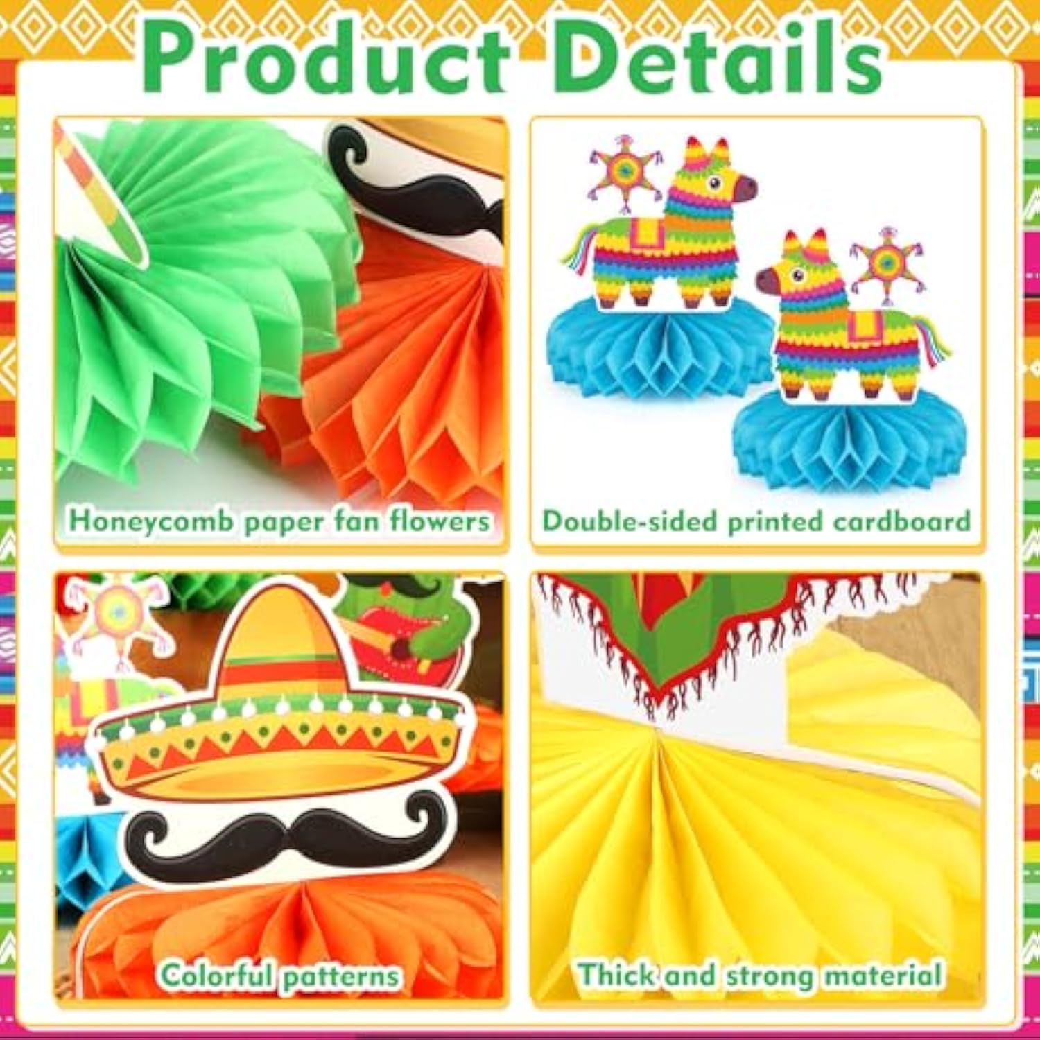 9Pcs Fiesta Party Decorations Mexican Party Honeycomb Table Centerpiece Cinco De Mayo Party Table Decoration Honeycomb For Taco Party Mexican Themed Party Birthday Day Of The Dead Supplies