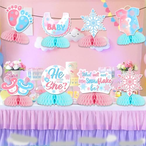Winter Gender Reveal Party Decorations, What Will Our Little Snowflake Be Gender Reveal Honeycomb Centerpieces He or She Table Decorations Pink Blue for Winter Snowflake Baby Shower
