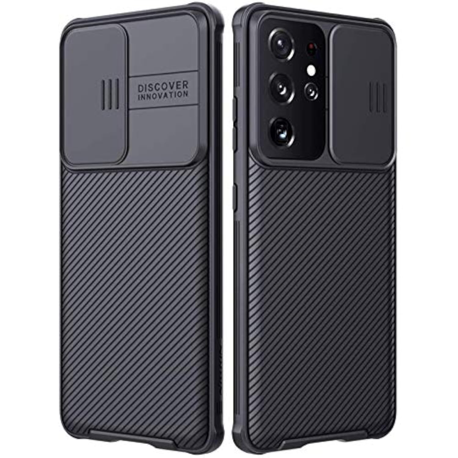 Samsung Galaxy S21 Ultra 6.8" Camera Protection Case with Hard PC Back & Soft Bumper, Protective & Slim Fit, Black