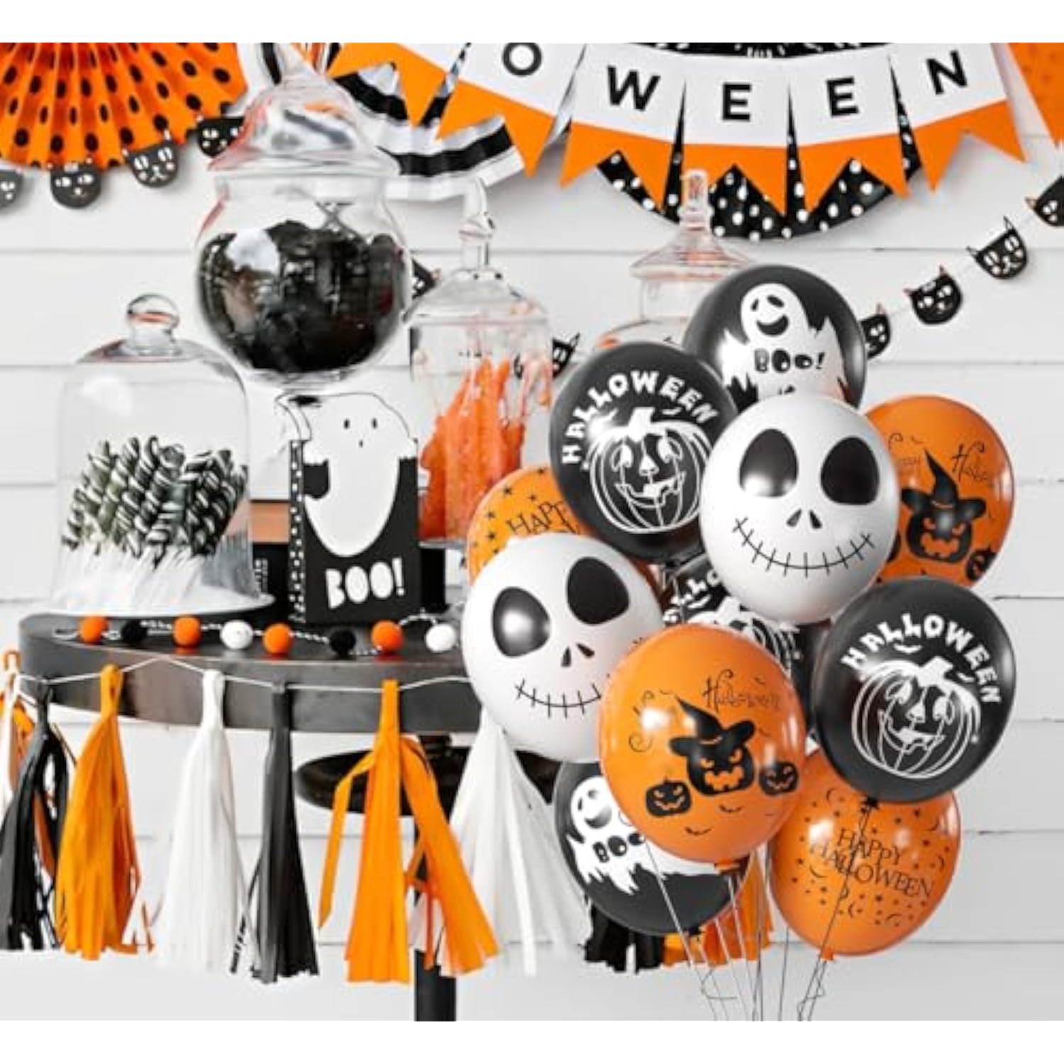 Halloween Balloon Set 50PCS Black Orange White Ghost Pumpkin Balloons for Spooky Party Decor