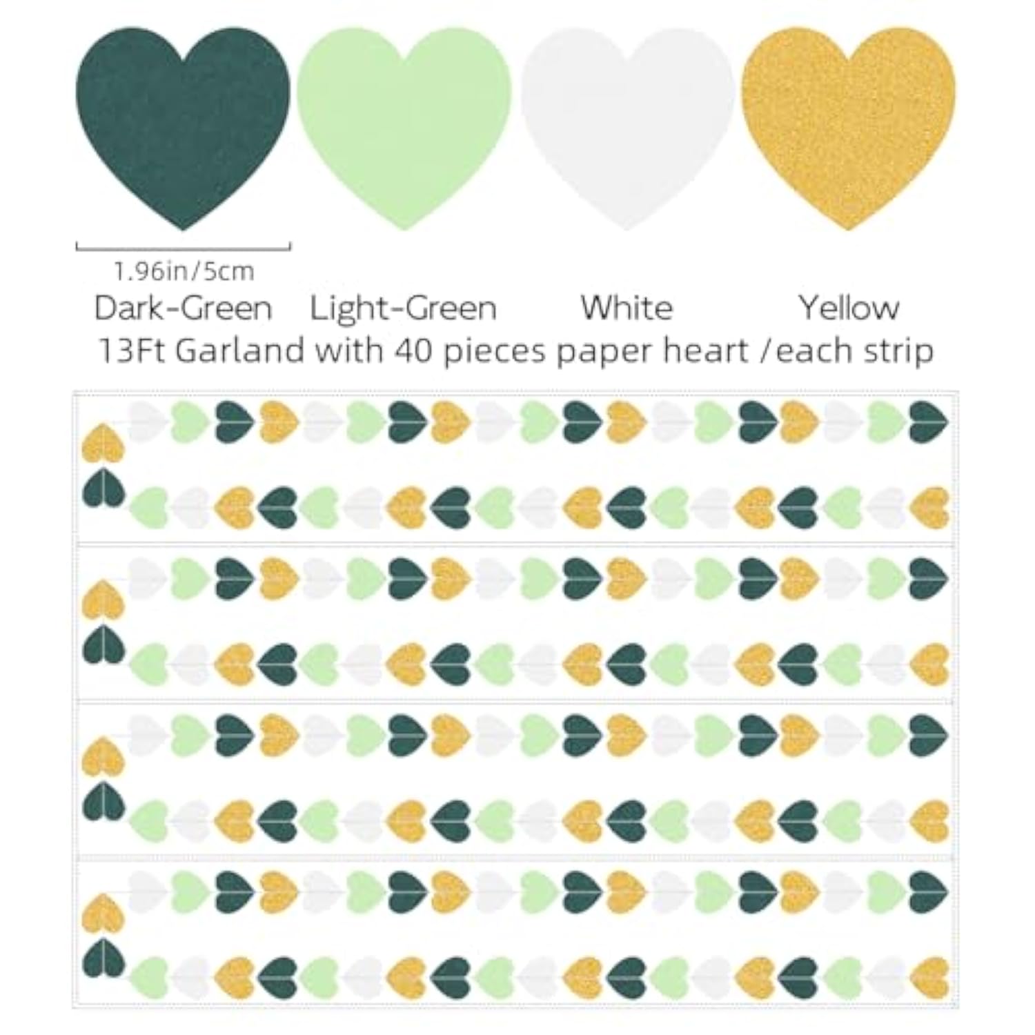 Sage Green White Gold Paper Heart Garland 52ft Party Decorations