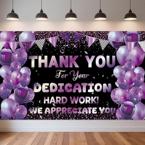 We Appreciate You Banner Backdrop Large Black Purple Photo Booth Backdrop Employee Thank You Banner Employee Appreciation Decor for Teachers Nurses Graduations Staff Recognition Events