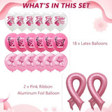 Breast Cancer Awareness Set, 18Pcs Fight Awareness Cheer Balloons, 2Pcs Big Pink Ribbon Foil Balloon, Hospital Nurse Day Party Decoration Accessories Campaign Support