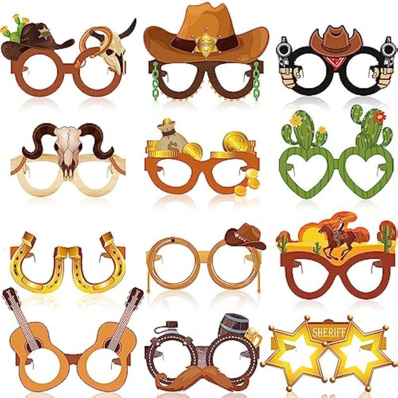 Western Party Decoration Favors Wild West Paper Glasses Cowboy Photo Booth Props Western Theme Eyeglasses Birthday Party Supplies