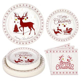 Merry Christmas Paper Plates And Napkins, Reindeer Christmas Party Supplies Holiday Paper Plates For Christmas Party Xmas Decor, Paper Dinnerware Set Serve 50 Guests, Modern Simple Design