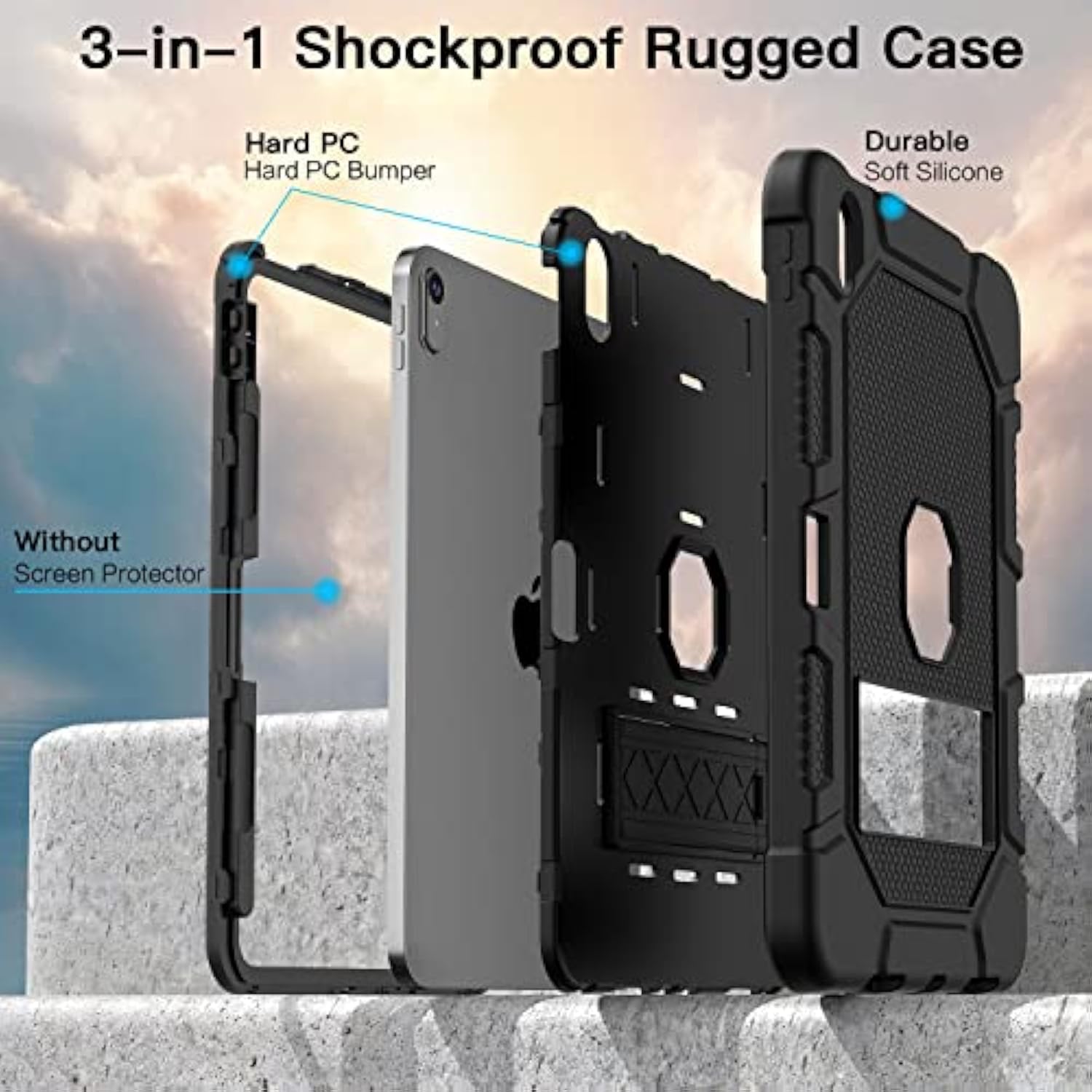 Case For (A16) 11Th Generation 11 Inch 2025 / 10Th Generation 10.9 Inch 2022, [Built-In Pencil Holder] Heavy Duty Shockproof Rugged Protective Case, Black