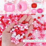 2000Pcs Valentine'S Day Pony Beads Bulk 4 Mixed Color Craft Plastic Beads Red Pink Rose White Spacer Beads For Diy Crafts Necklace Bracelet Making Supplies Hair Braiding Accessories