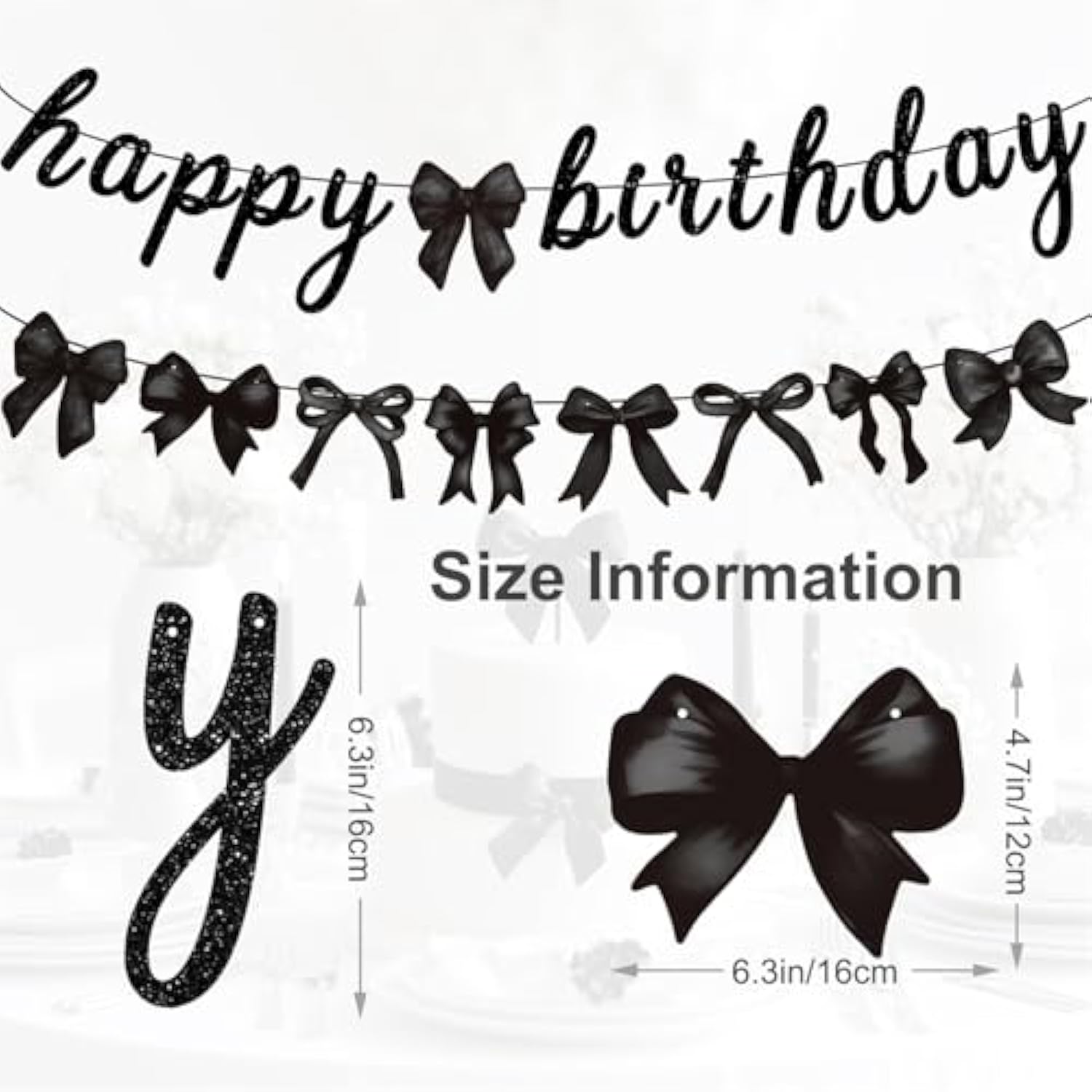 Black Bow Happy Birthday Banner for Coquette Parties & Baby Showers