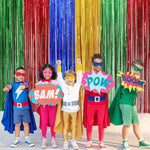 Super Bros Birthday Party Decoration 2 Pack Blue Red Green Yellow Foil Fringe Curtains Tinsel Photo Booth Props Streamers Backdrop Video Game Theme For Boys Birthday Party Supplies