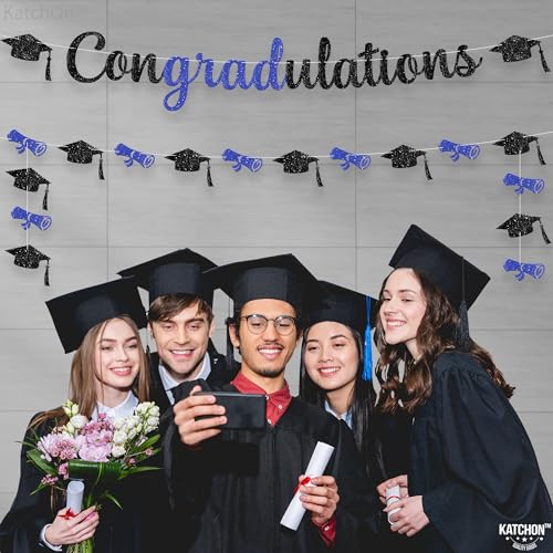 Glitter Blue and Black Congratulations Banner 10 Feet