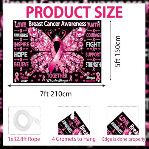 Breast Cancer Awareness Backdrop October Pink Ribbon Butterfly Banner Background Women Breast Cancer Love Hope Faith Charity Event Photo Booth Props 7x5FT
