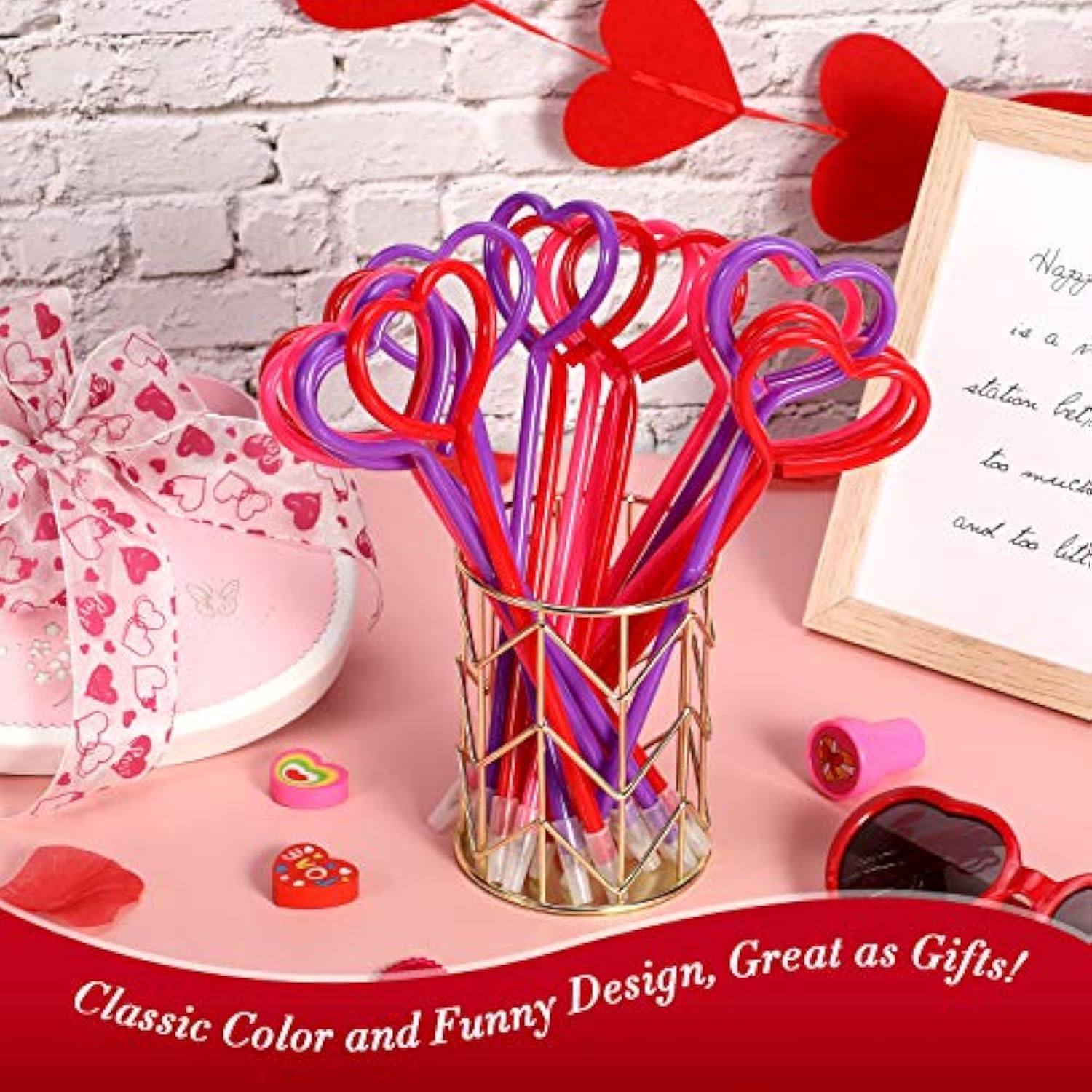 36 Pieces Valentines Day Heart Pens Valentine Party Favor Roller Ball Pens Black Gel Ink, Ballpoint For Office Supplies
