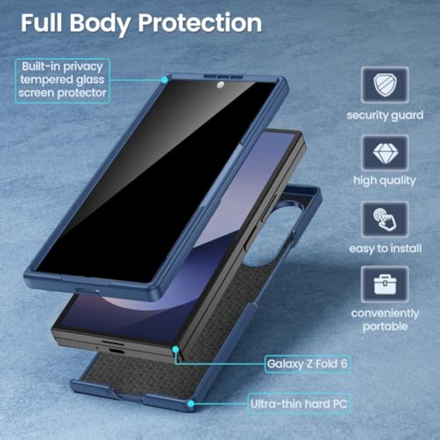 Samsung Z Fold 6 Case with Privacy Screen Protector Blue