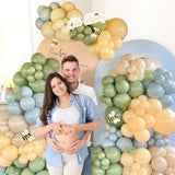 156Pcs Blue And Yellow Balloon Arch Kit, Pastel Balloons With Blue Yellow Sage Green Sand White Balloons For Classic Bear Themed Baby Shower Wedding Birthday Party Decorations