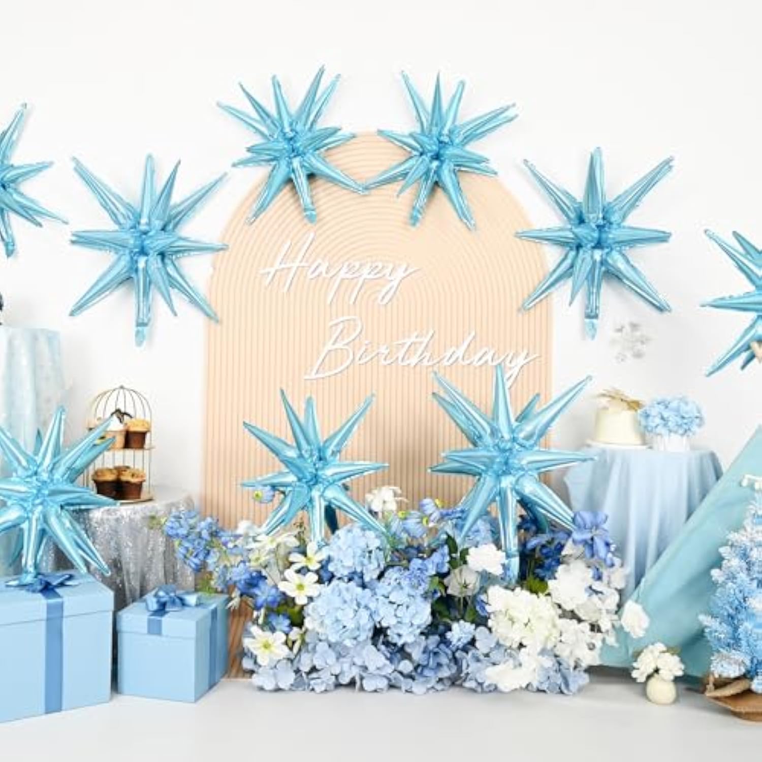 9pcs Light Blue Star Foil Balloons 27/22in for Birthday Wedding & Party Decor