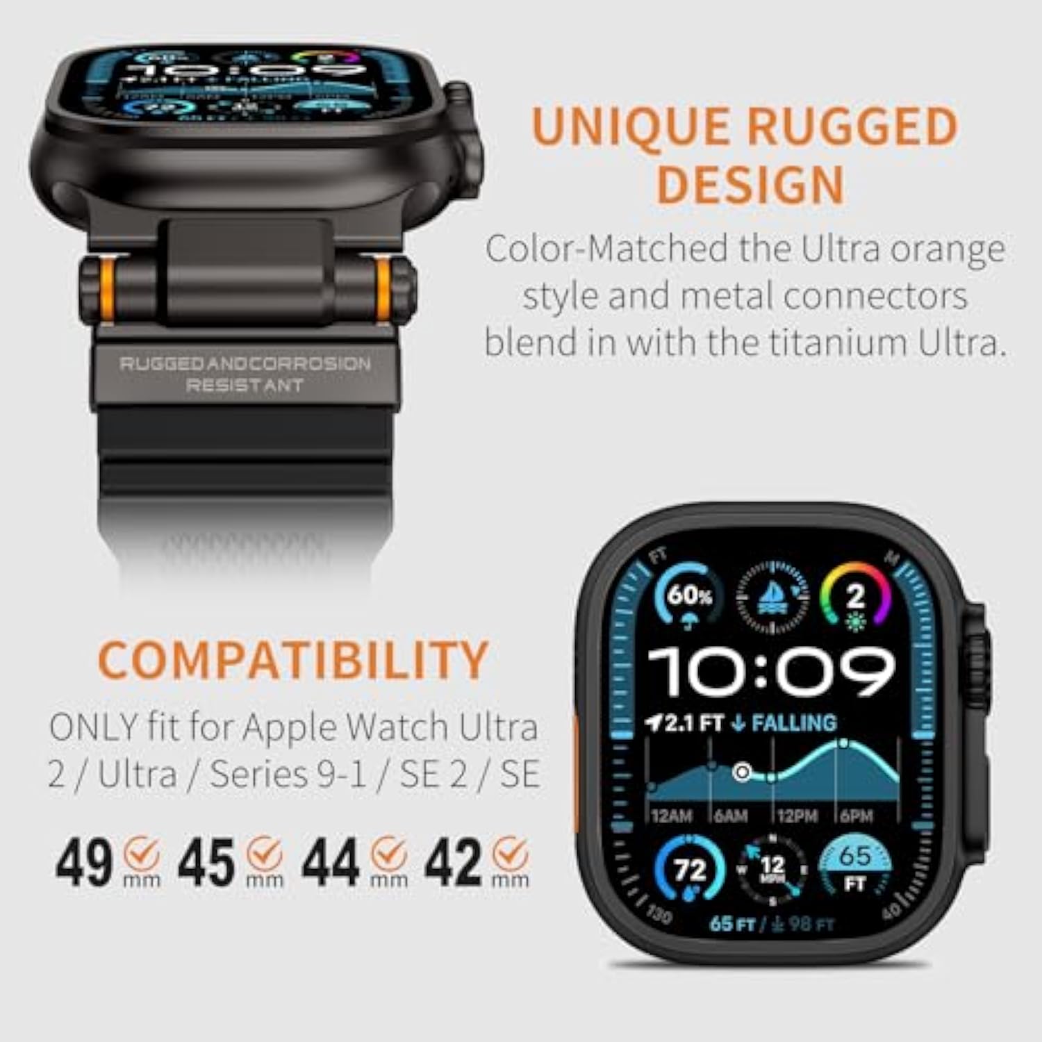 Compatible With Apple Watch Ultra 2/1 Band 49Mm/46Mm/45Mm/44Mm/42Mm For Men, Metal Connector With Silicone Sport Band For Iwatch Ultra Series 10/9/8/7/6/Se/5/4/3/2/1, Black/Black