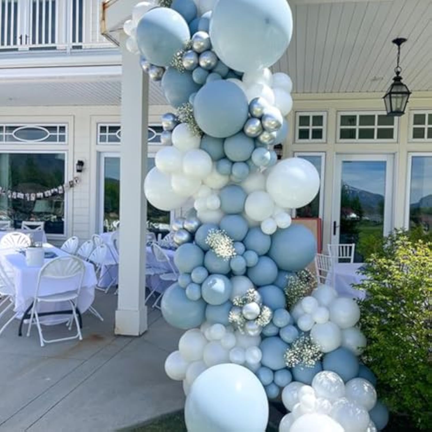 Dusty Baby Blue Balloon Arch Garland Kit,Ivory White Retro Blue Bow Balloons Garland Kit Long Balloon As Bow Decor For Boy Baby Bridal Shower Birthday Wedding Party Decorations