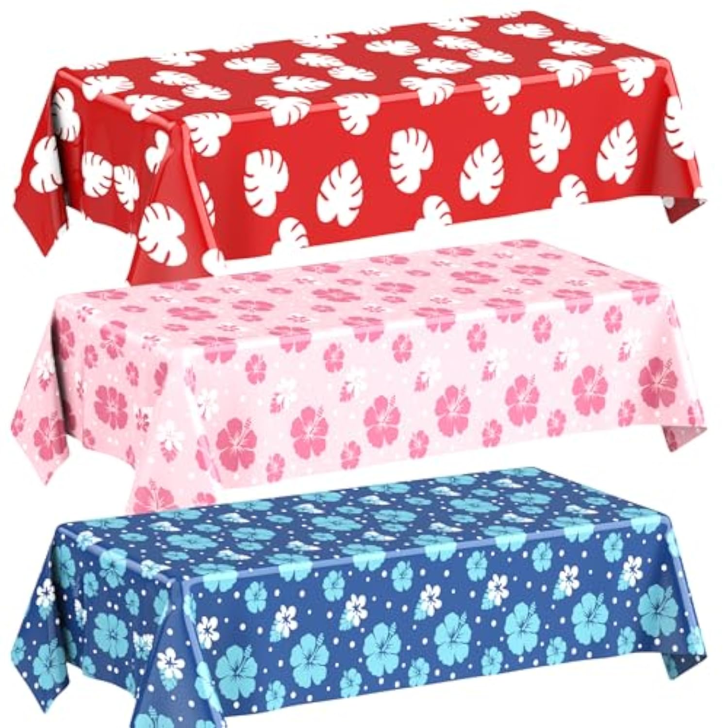 3 Sheets Hawaii Hibiscus And Tropical Leaves Tablecloth Birthday Party Decorations Blue Alien Cartoon Table Covers For Birthday Party Supplies