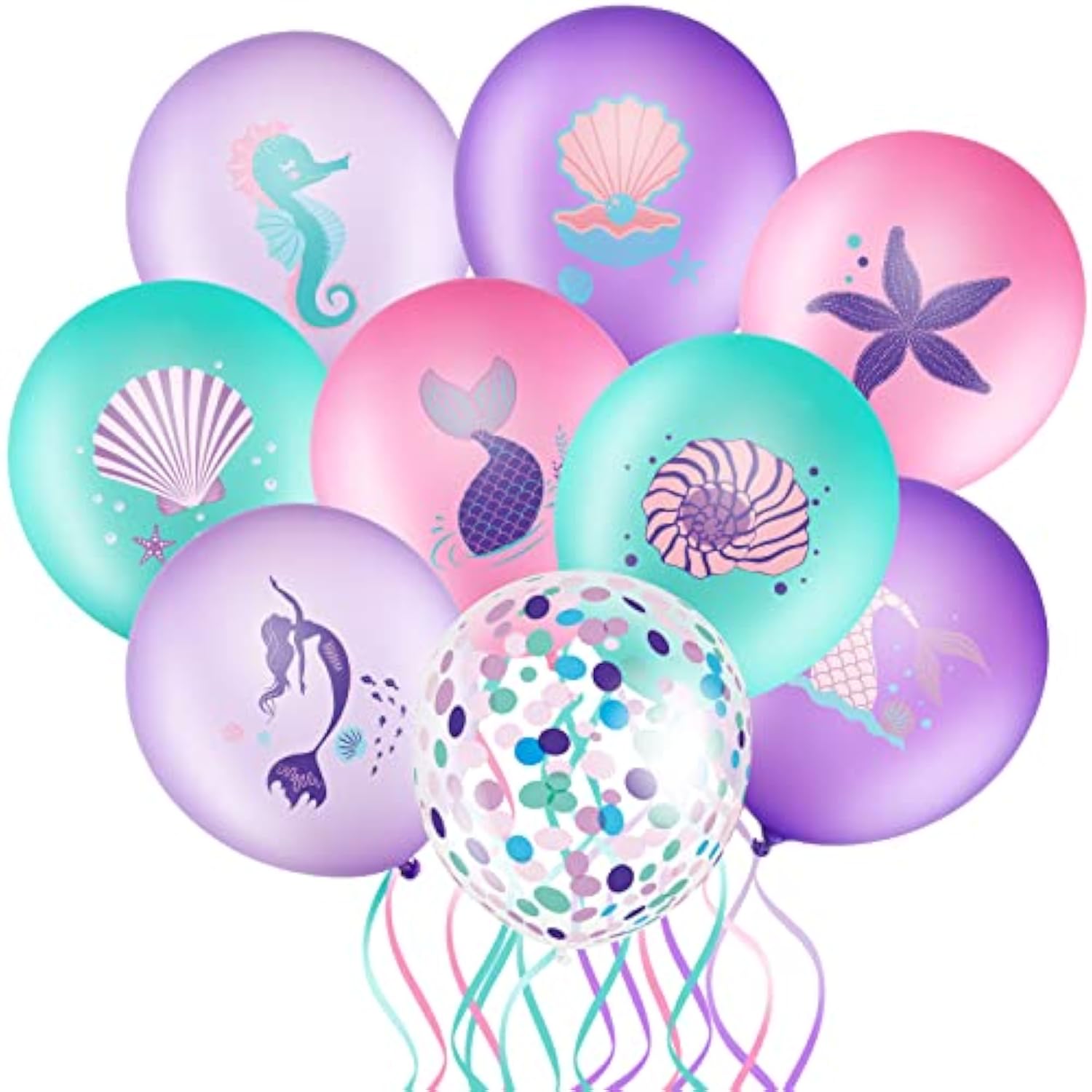 36-Pc Mermaid Balloon Set  Purple, Pink, Teal & Confetti Decor