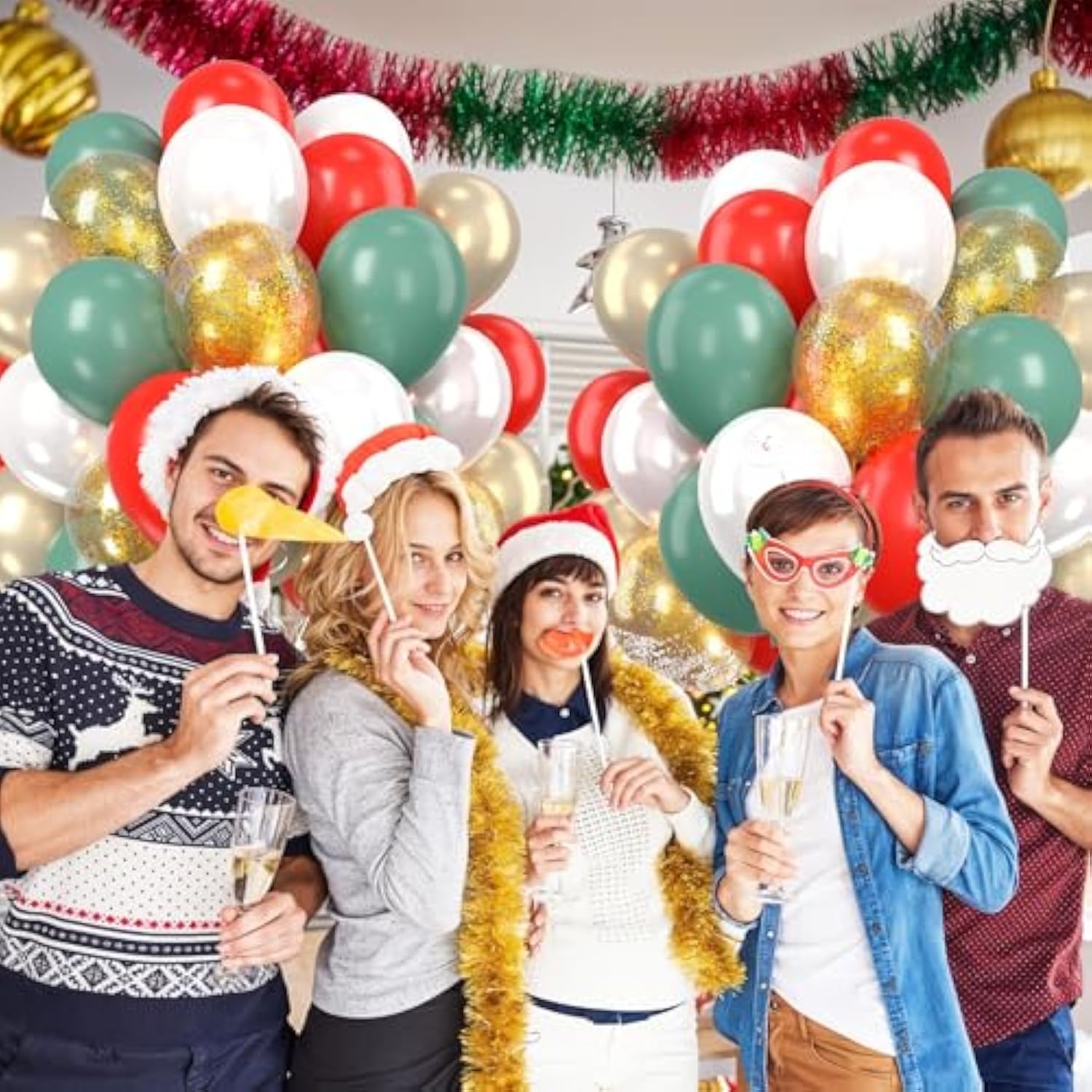 60pcs Christmas Balloons Red Green Gold Confetti Party Decor