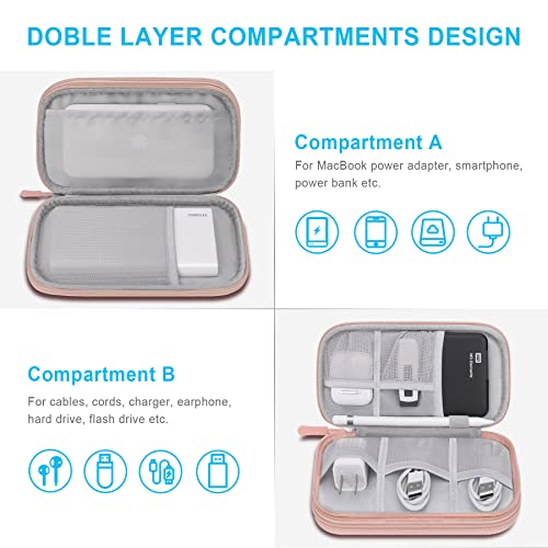 Electronic Organizer, Travel Cable Organizer Bag Pouch Tech Electronic Accessories Carry Case Portable Double Layer Charger Case For Cable, Cord, Charger, Phone, Earphone, Power Bank, Light Pink