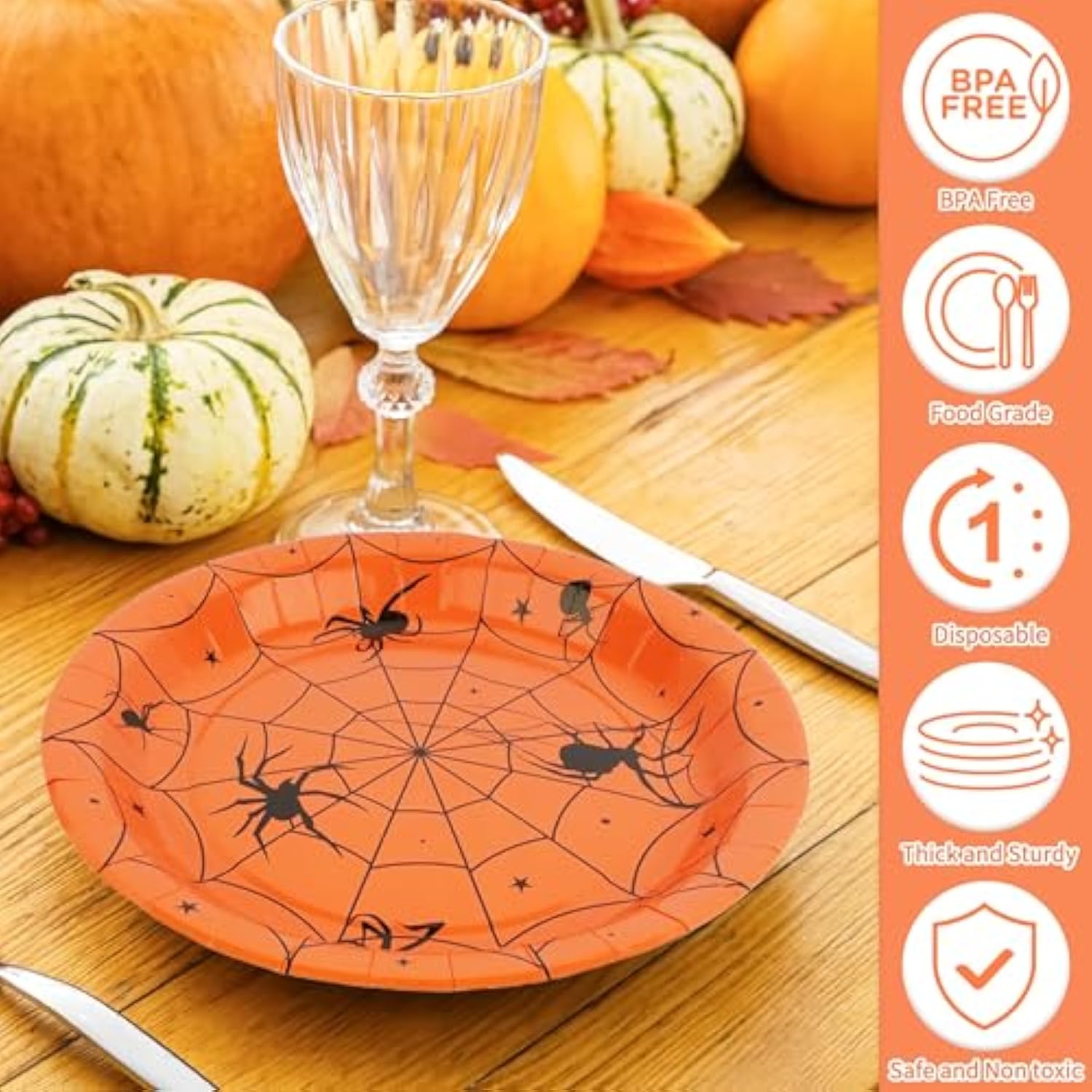 60Pcs Halloween Spider Paper Plates 9In Disposable Spiderweb Dessert Plates 6 Colors
